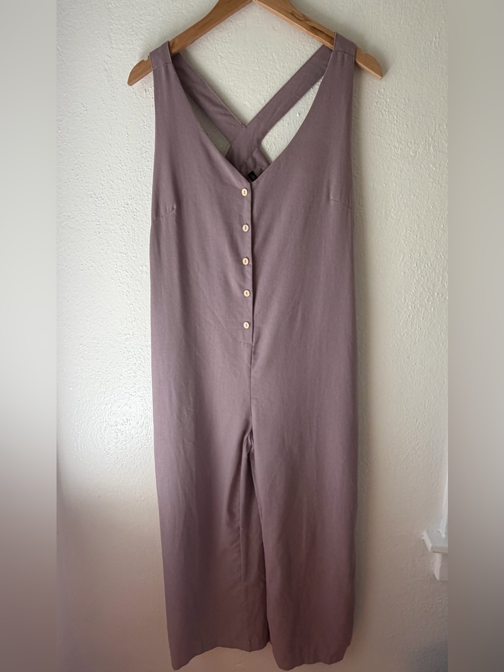 Shine Star Mauve Cross Back Wide Leg Jumpsuit Size Small.